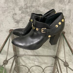 Isola leather Ankle Booties women’s size 8.5 Black w\Gold Hexagonal Studded